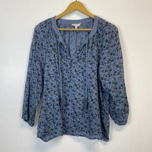 Lucky Brand Blue Floral Bohemian Peasant Blouse